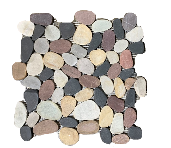 3 Color Mixed Marble Pebble - 12" x 12" Flat Matte