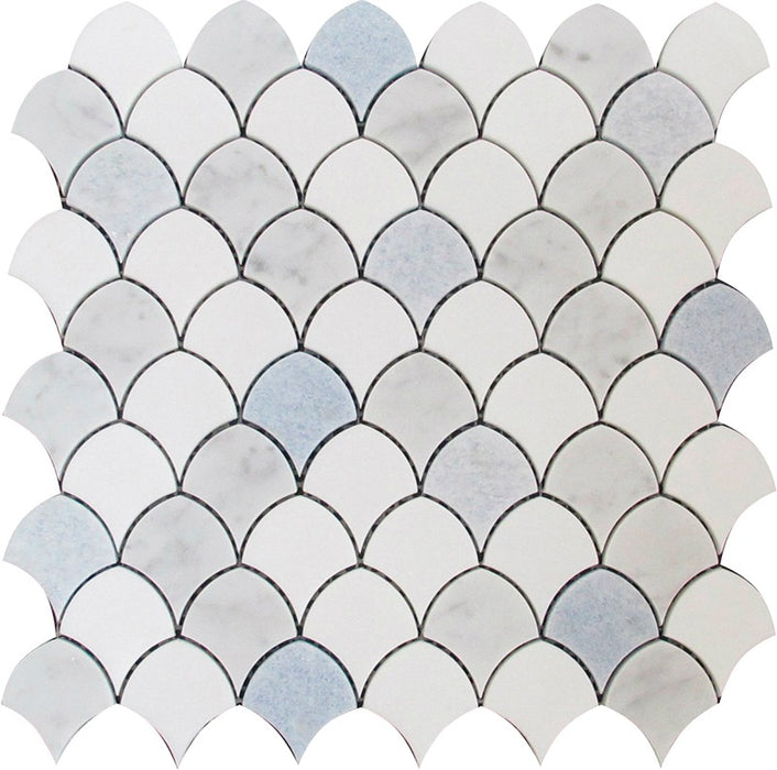 Blue Celeste Thassos Bianco Pebble Mosaic