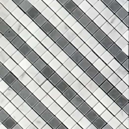 Carrara & Bardiglio Polished Marble Mosaic - 8" x 8" Matrix