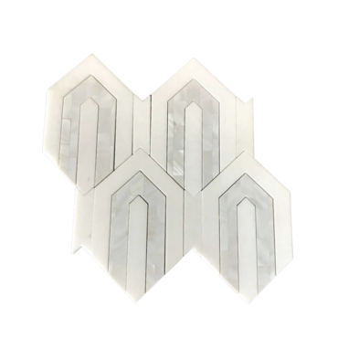 Mega Arrow Thassos & Mother of Pearl Polished Pearl & Marble Mosaic - Mega Arrow