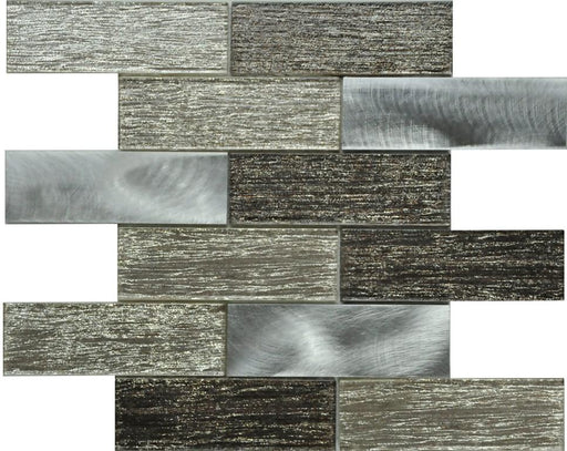 Mineral Gray Silk Interlocking  Glass & Metal Mosaic - Brick