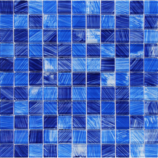 Full Sheet Sample - Aquatica Watercolors Mix Blue Glass Mosaic - 1" x 1" Glossy