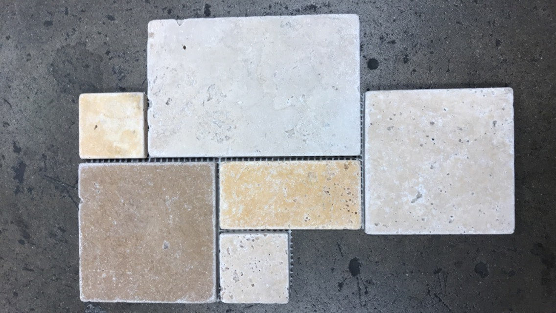 3 Color Mixed Travertine Mosaic - Mini Versailles Pattern Tumbled ...