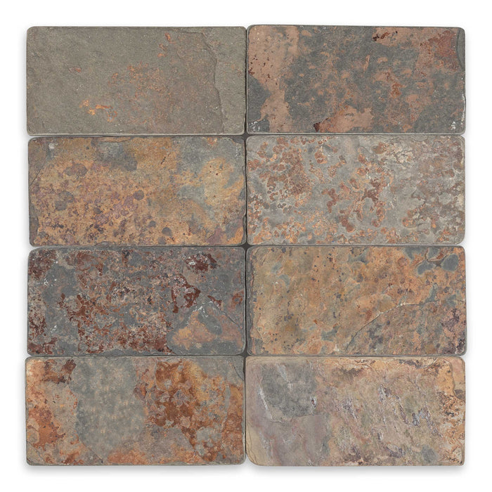 Full Tile Sample - Multi Color Classic Slate Tile - 3" x 6" x 3/8" Tumbled