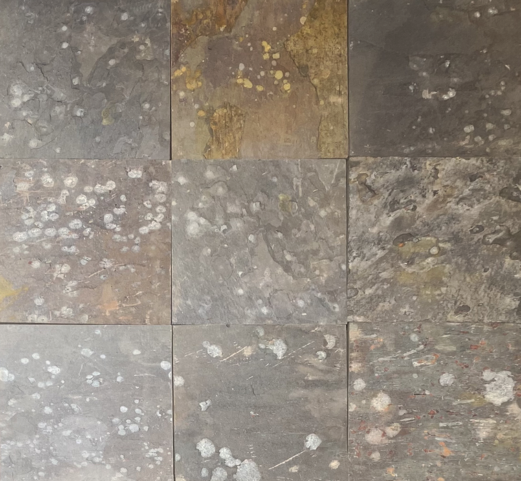 Full Tile Sample - Multi Color Classic Commercial Slate Tile - 16" x 16" x 3/8" Natural Cleft Face, Gauged Back