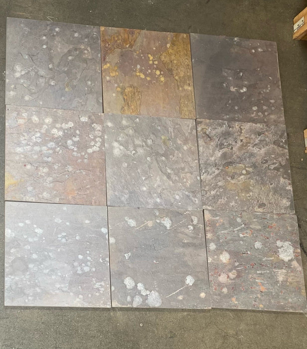 Multi Color Classic Commercial Slate Tile - 12" x 12" x 3/8" Natural Cleft Face, Gauged Back