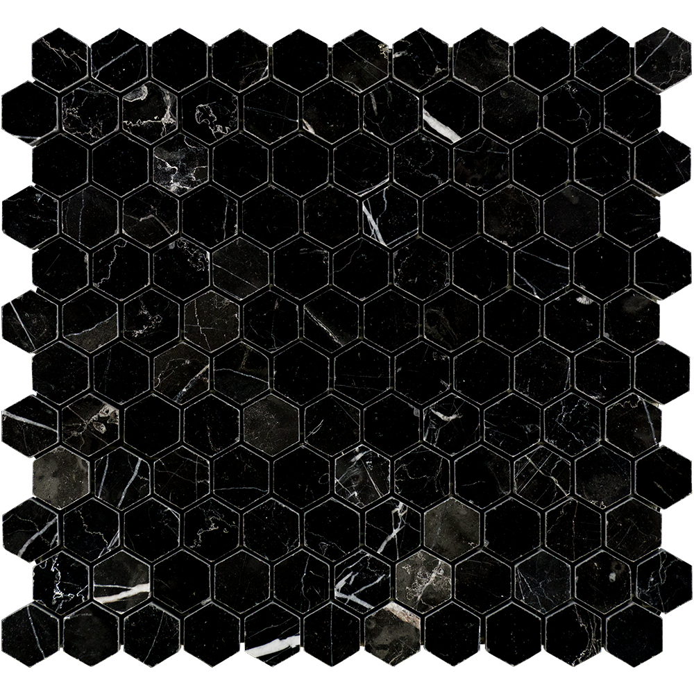 Nero Marquina Marble Mosaic - 1" Hexagon Polished