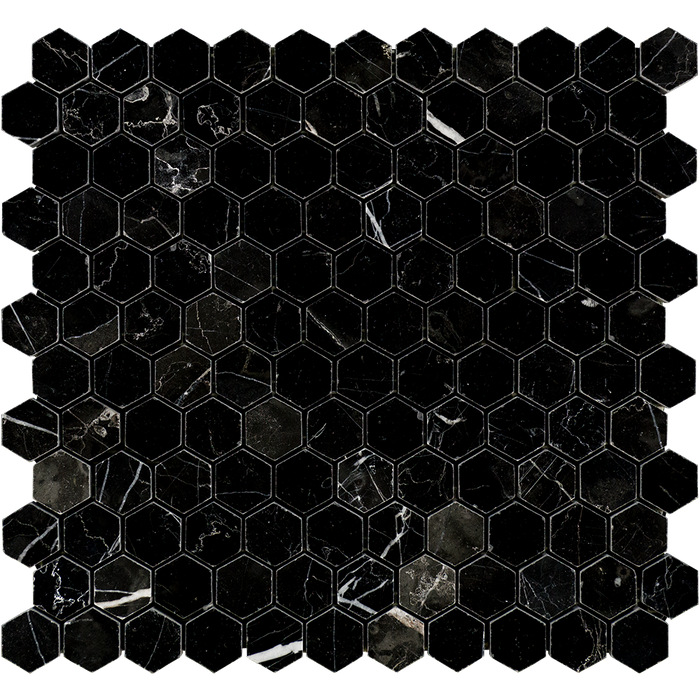 Nero Marquina Marble Mosaic - 1" Hexagon Polished