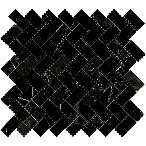 Nero Marquina Marble Mosaic - 1" x 2" Herringbone Polished