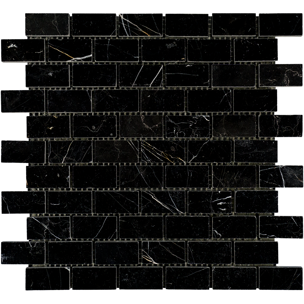 Nero Marquina Marble Mosaic - 1" x 2" Brick Polished