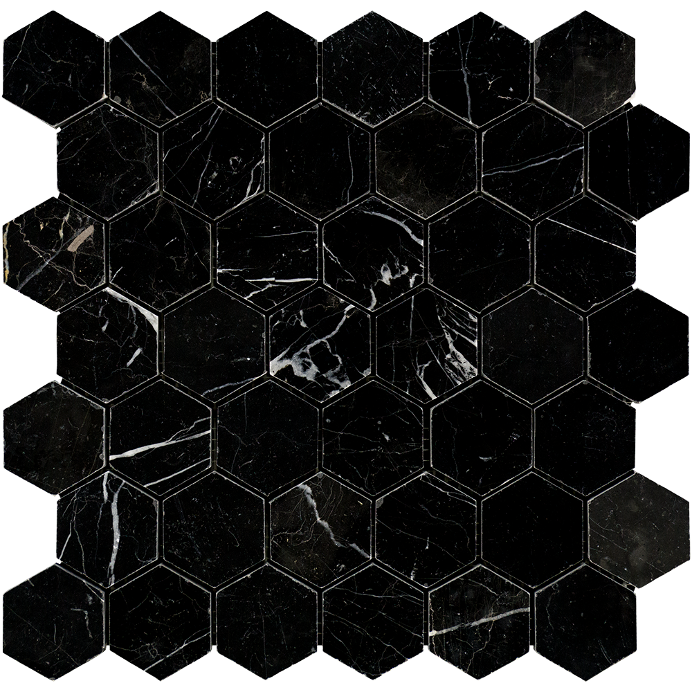 Nero Marquina Marble Mosaic - 2" Hexagon