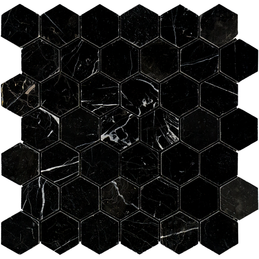 Nero Marquina Marble Mosaic - 2" Hexagon