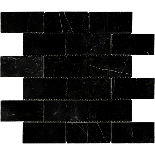 Nero Marquina Marble Mosaic - 2" x 4" Brick Honed