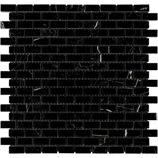 Nero Marquina Marble Mosaic - 5/8" x 1 1/4" Baby Brick Polished