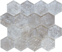 Full Sheet Sample - Revere Natural Deco Hexagon Glass Mosaic - 3" Glossy & Matte