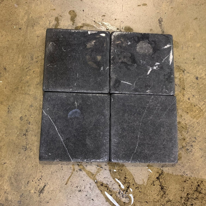 Nero Marquina Marble Tile - 4" x 4" x 3/8" Tumbled