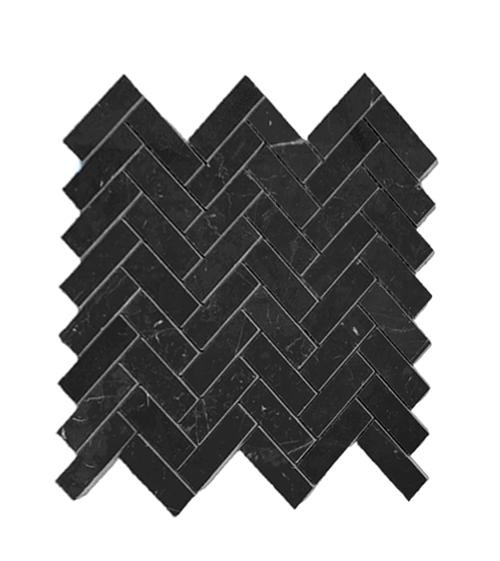 Nero Marquina Marble Mosaic - 1" x 3" Herringbone