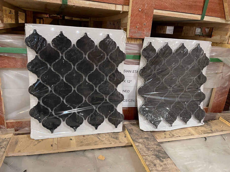 Nero Marquina Marble Mosaic - 3" Arabesque Polished