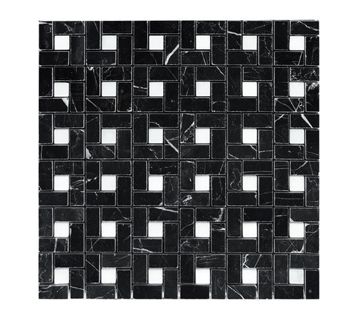 Nero Marquina Marble Mosaic - Mini Pinwheel with White Dots
