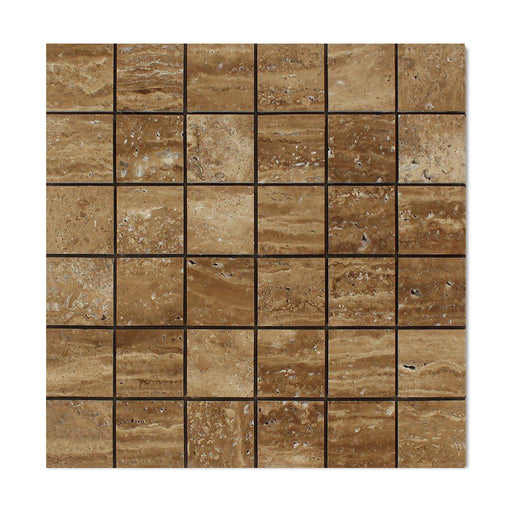 Noche Vein Cut Travertine Mosaic - 2" x 2" Brushed