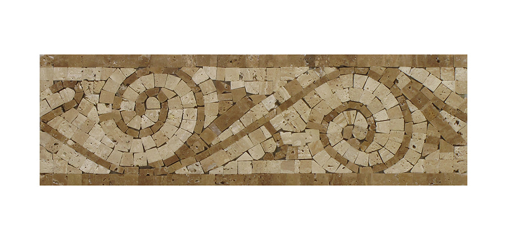 Full Border Sample - Noce & Ivory Travertine Art Border - 4" x 12" x 3/8" Honed