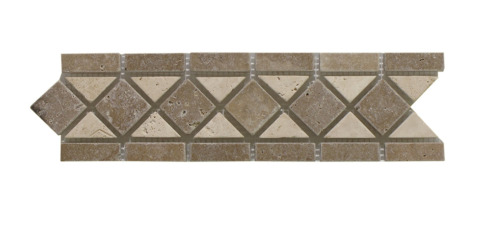 Noce Tumbled Travertine Border - 3" x 12" Classic Border with Ivory Dots