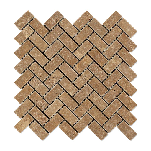 Noche Travertine Mosaic - 1" x 2" Herringbone Tumbled