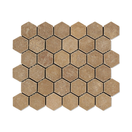 Noche Travertine Mosaic - 2" Hexagon Tumbled