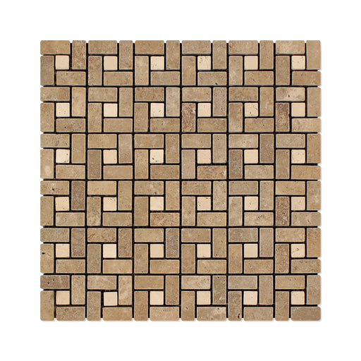 Noche Travertine Mosaic - 5/8" x 1 1/4" Pinwheel with Ivory Dots Tumbled