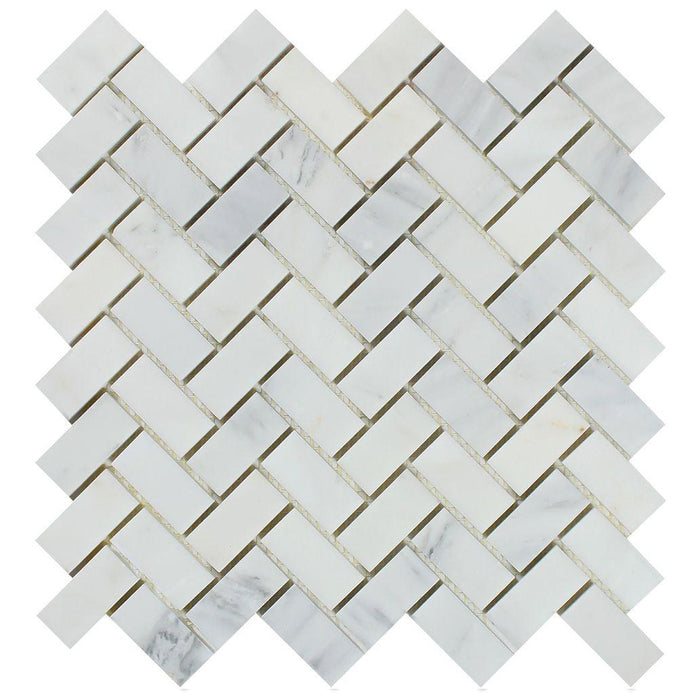 Oriental White Marble Mosaic - 1" x 2" Herringbone Polished