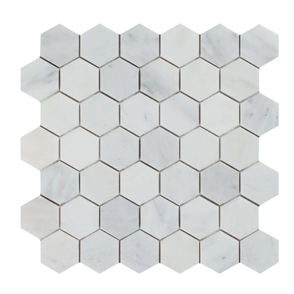 Oriental White Marble Mosaic - 2" Hexagon Polished