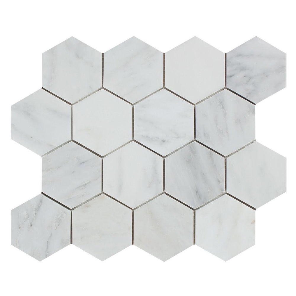 Oriental White Marble Mosaic - 3" Hexagon Polished