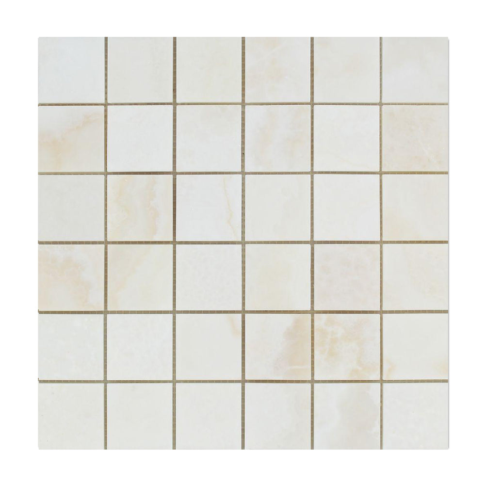 White Cross Cut Onyx Mosaic - 2" x 2" Polished