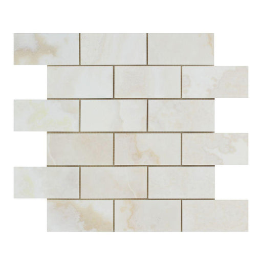 White Cross Cut Onyx Mosaic - 2" x 4" Brick Polished