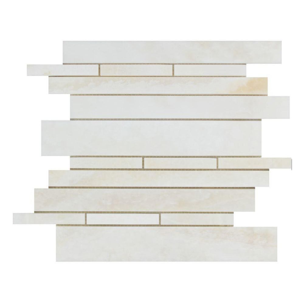 White Cross Cut Onyx Mosaic - Linear Polished