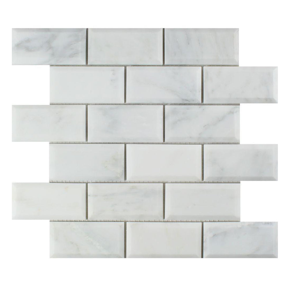 Oriental White Marble Mosaic - 2" x 4" Beveled Brick Polished