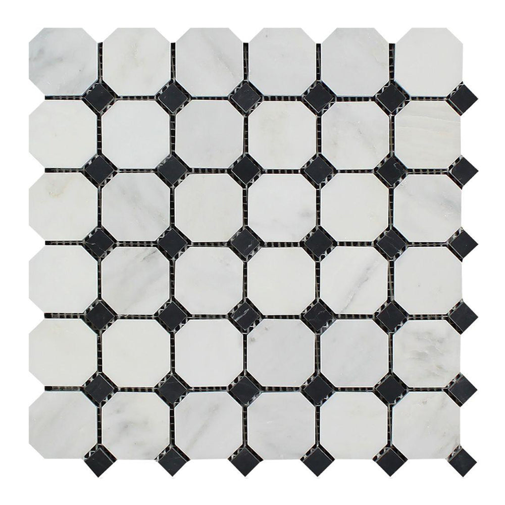 Oriental White Marble Mosaic - Octagon with Black Dots Polished