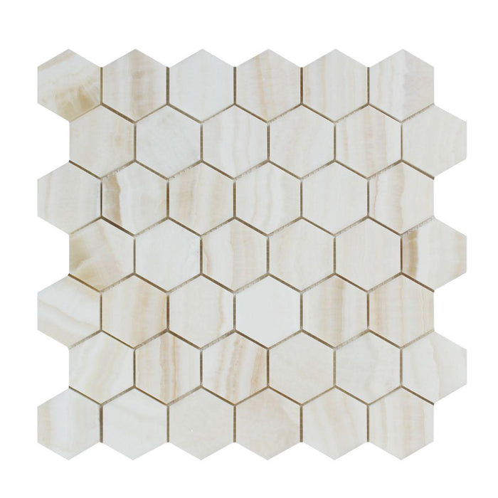 White Vein Cut Onyx Mosaic - 2" Hexagon Polished