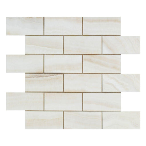 White Vein Cut Onyx Mosaic - 2" x 4" Brick Polished
