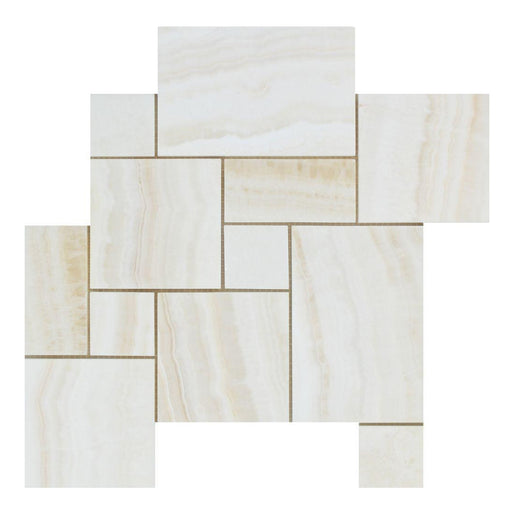 White Vein Cut Onyx Mosaic - Opus Mini Pattern Polished