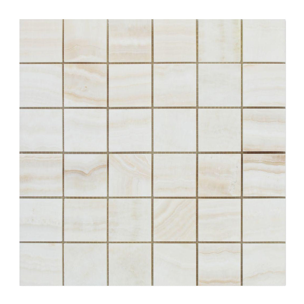 White Vein Cut Onyx Mosaic - 2" x 2" Polished
