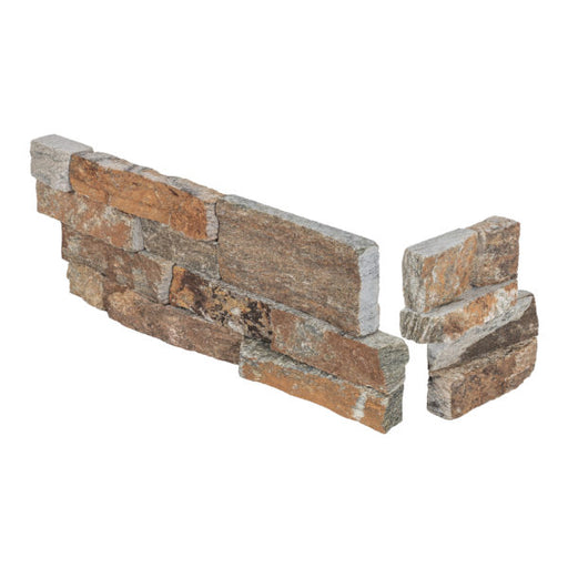 Oak Mountain Natural Cleft Face, Gauged Back Quartzite Ledgestone Corner - 6" x 6" & 6" x 18"