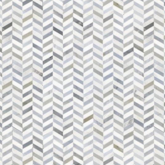 Luxe Ocean Cadet Blue & Bianco Bello Polished Marble Mosaic - Chevron
