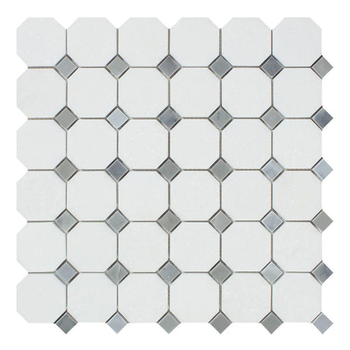 Thassos White Marble Mosaic - Octagon with Gray Dots Polished