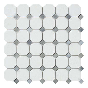 Thassos White Marble Mosaic - Octagon with Gray Dots Polished