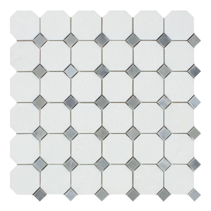 Thassos White Marble Mosaic - Octagon with Gray Dots Polished