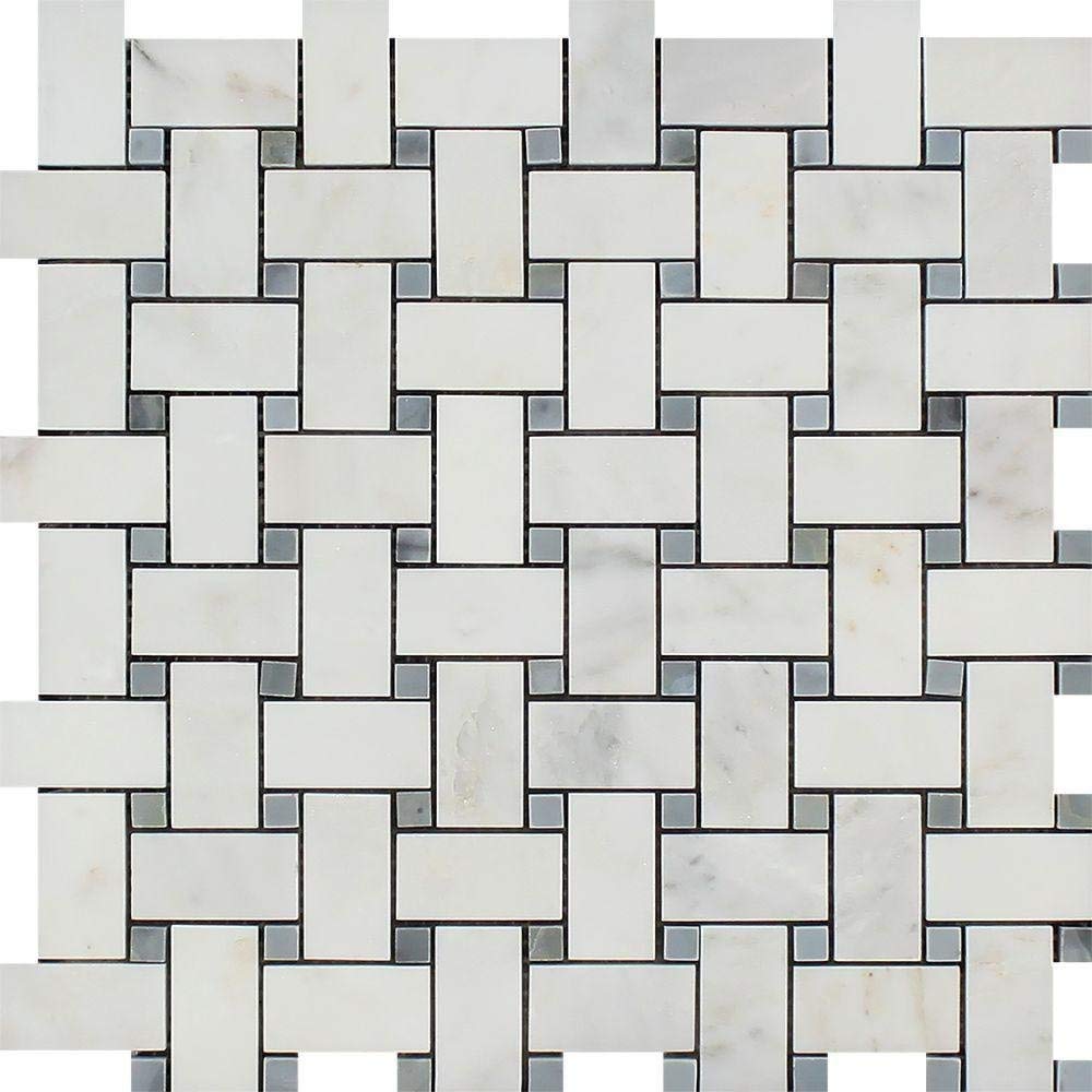 Oriental White Marble Mosaic - Basketweave with Gray Dots Polished