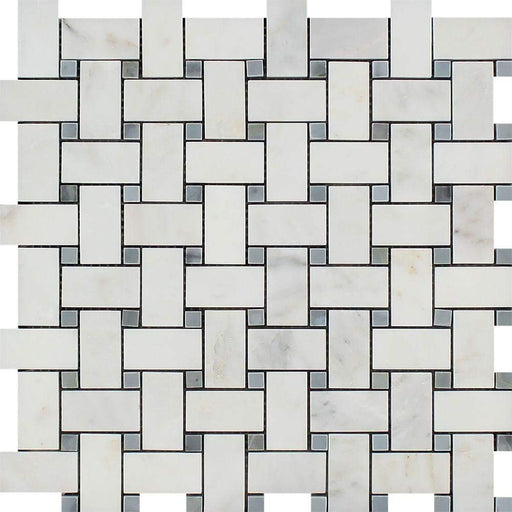 Oriental White Marble Mosaic - Basketweave with Gray Dots Polished
