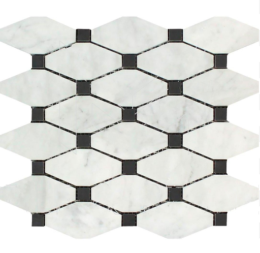 Oriental White Marble Mosaic - Elongated Octagon with Black Dots