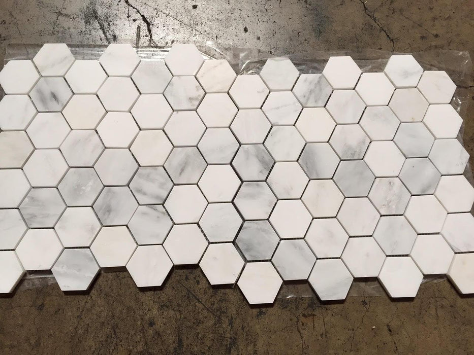 Oriental White Marble Mosaic - 2" Hexagon Honed